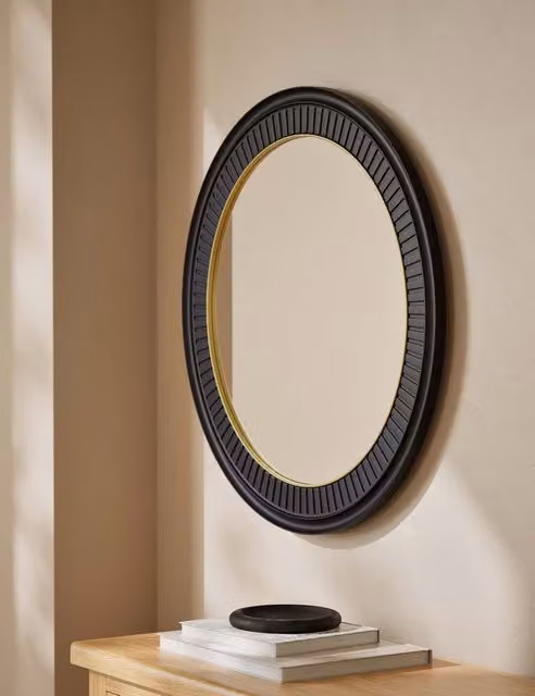 M&S Classic Carved Round Wall Mirror in Black