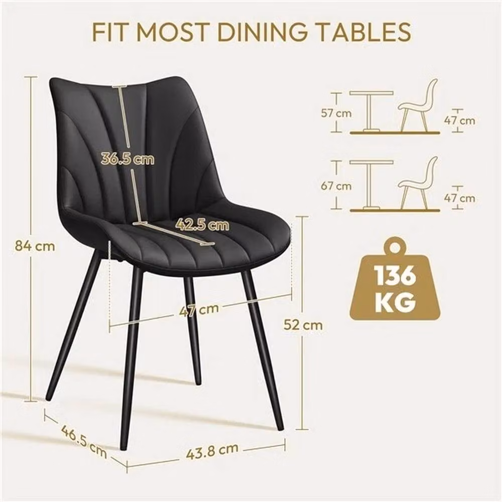 PAWNORA Set of 2 Modern Black Synthetic Leather Upholstered Dining Chairs with Metal Legs – 2