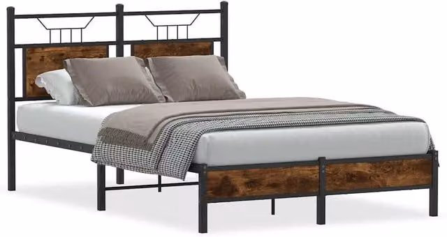 Berkfield Home Small Double Bed Frame in Smoked Oak and Brown Engineered Wood, W/D/H: 120 x 200 cm – 1