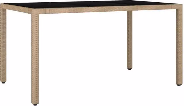 Berkfield Home Beige Poly Rattan Garden Table with Tempered Glass Top