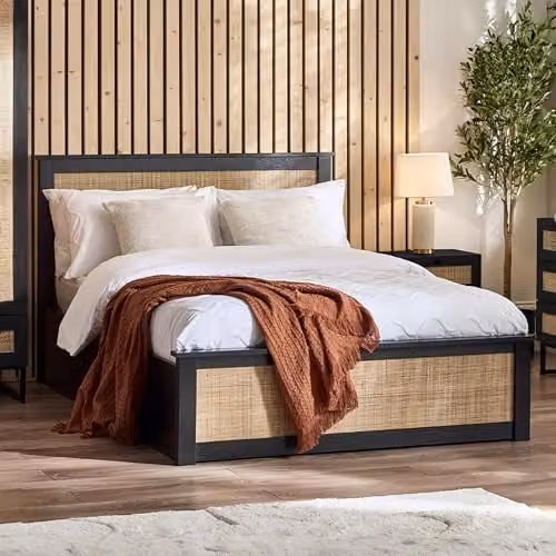 Julian Bowen Padstow Black Rattan and Wood Ottoman Double Bed Frame with Lift Up Base – 1