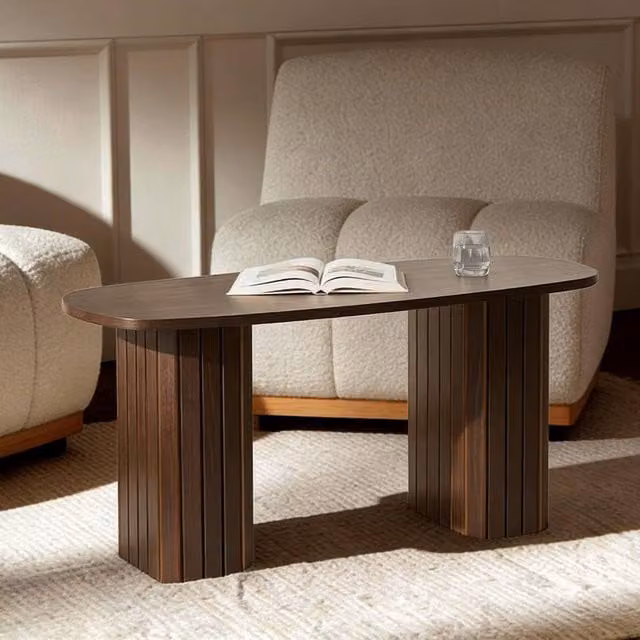 OHS Madison Ribbed Oval Coffee Table in Dark Brown