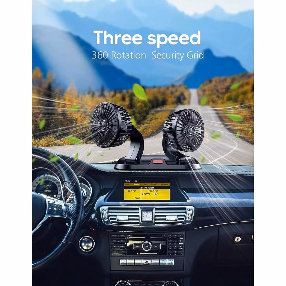 NESTLUNE Universal USB Dual Head Electric Car and Van Cooling Fan, Black – 4