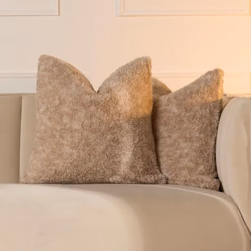 OHS Teddy Marl Soft Fleece Cushion Covers, Pack of 2, Beige, W/D/H: 45 x 45 x 45 cm – 1