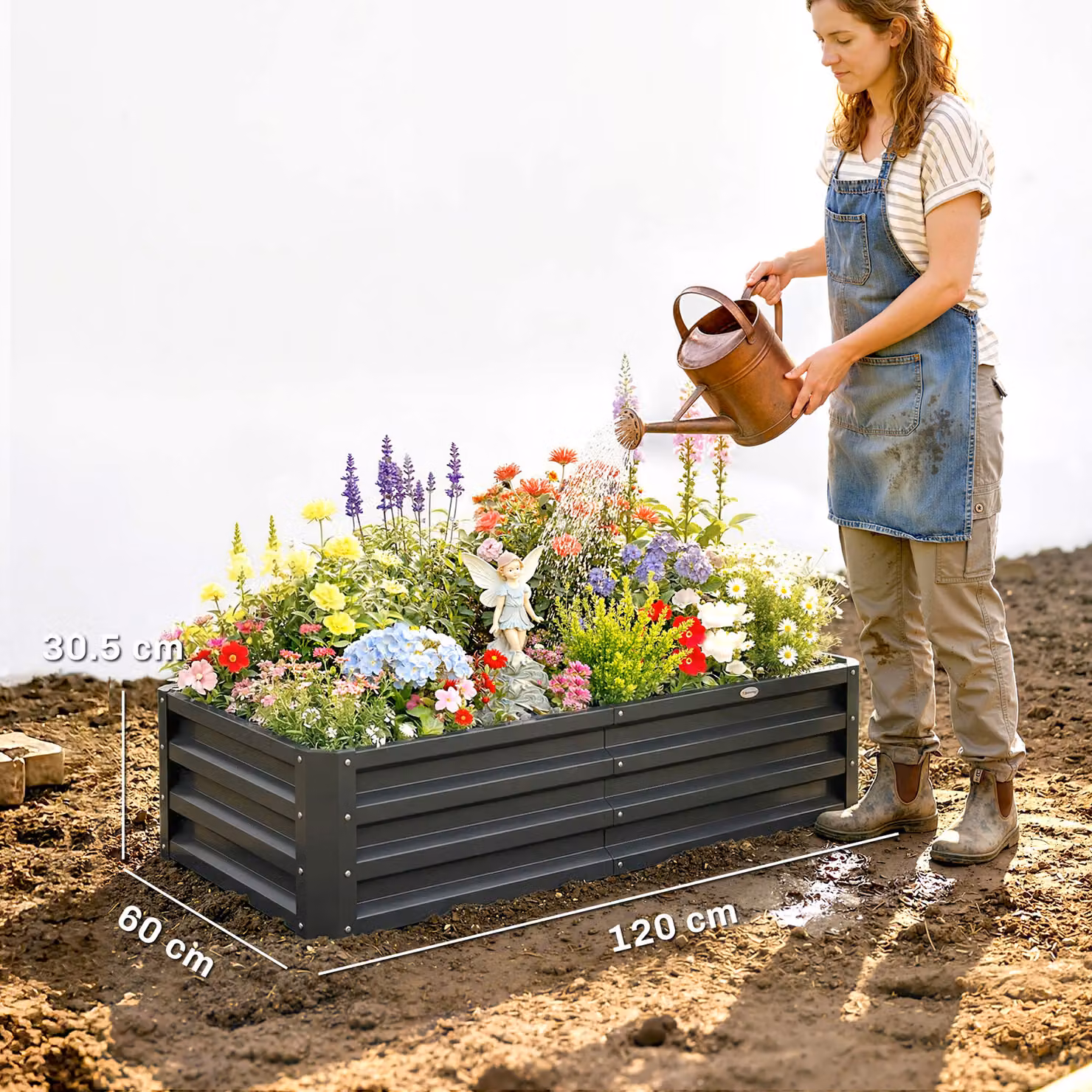 Outsunny Set of 2 Galvanised Steel Raised Garden Beds in Grey, W/D/H: 60 x 60 x 30.5 cm – 3