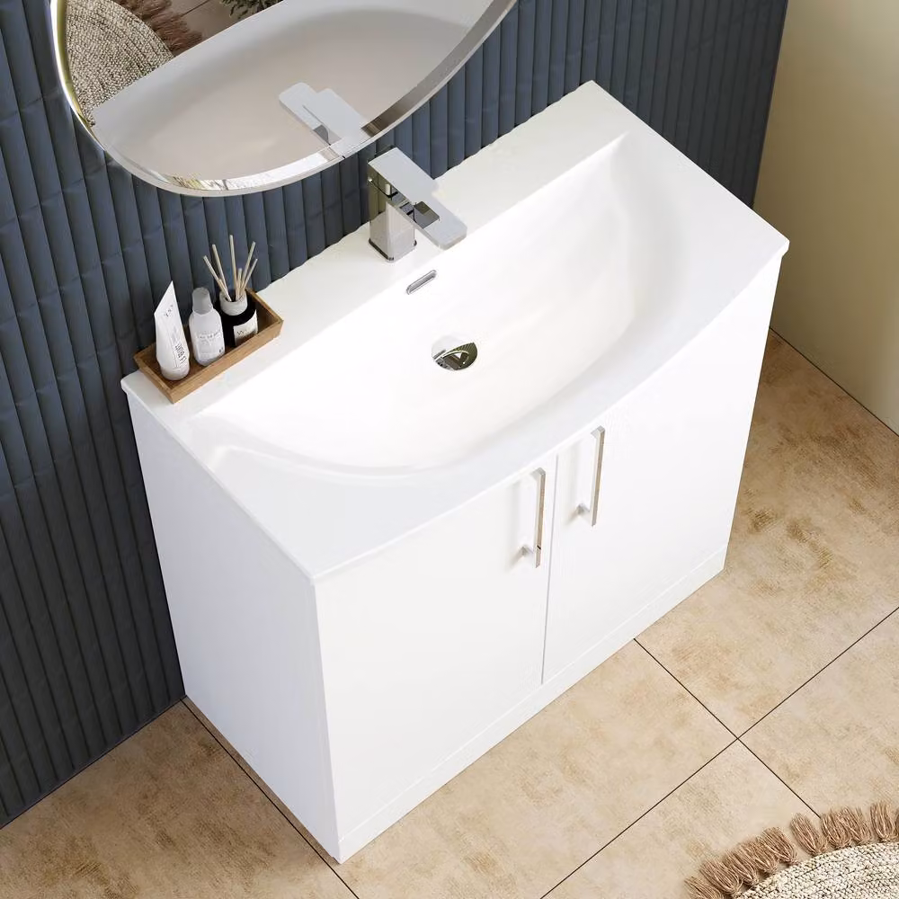 Balterley Modern Glossy White 2-Door Floor-Standing Bathroom Basin Vanity Unit – 3