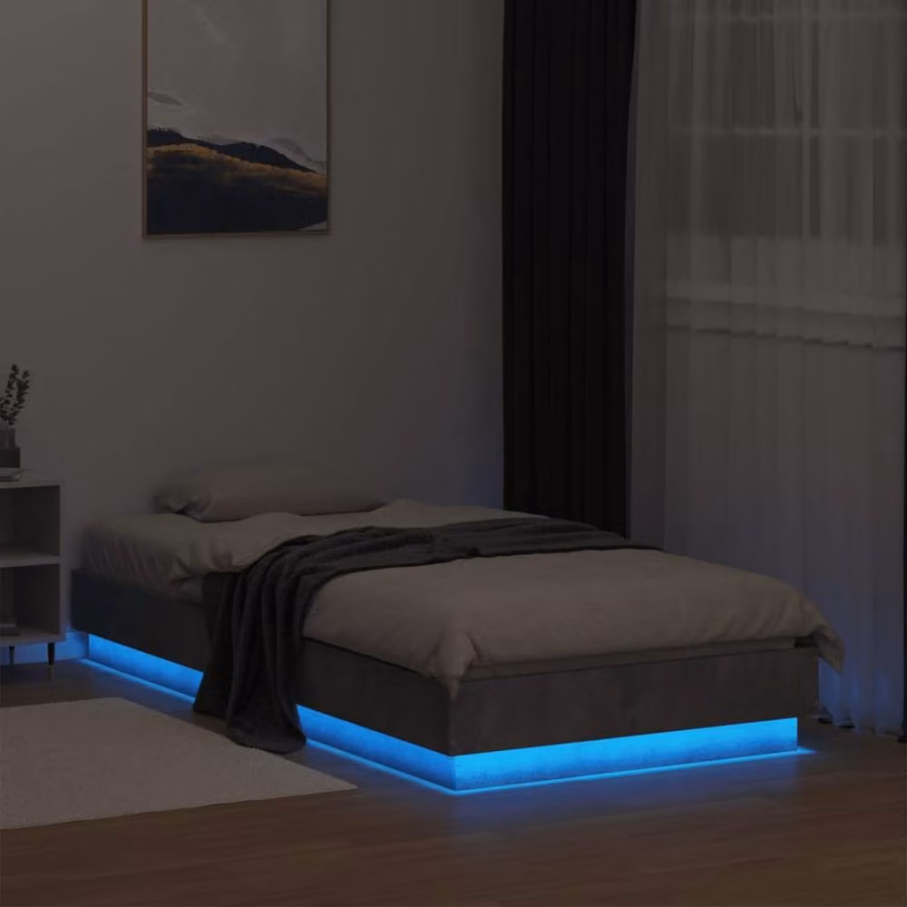 Berkfield Home Durable Upholstered Bed Frame with Under-Bed LED Lighting, Grey, W/D/H: 80 x 190 cm – 4