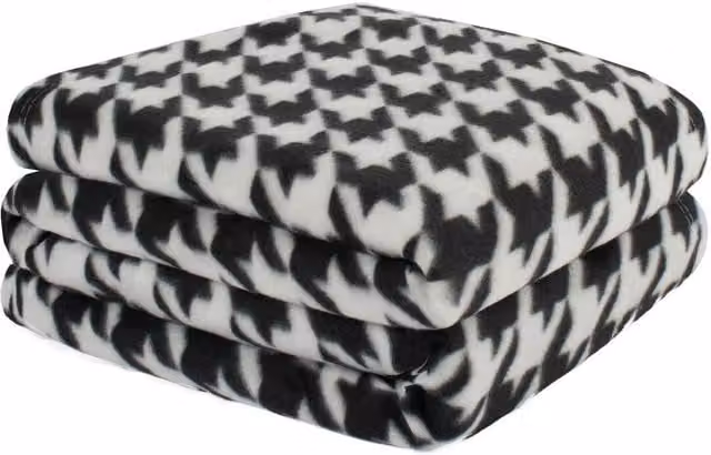 OHS Black and White Checked Fleece Houndstooth Blanket Throw