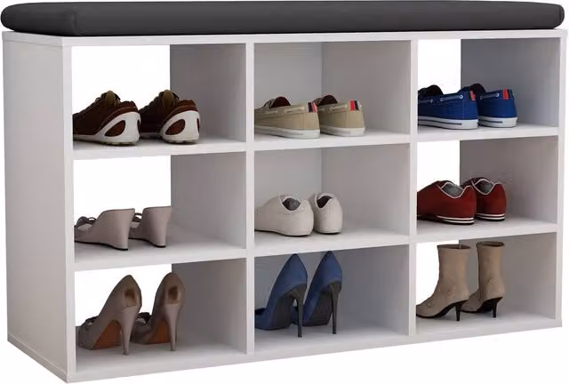 VCM Hinsol XS White Freestanding Metal Shoe Rack with Back Panel – 1