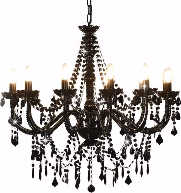 Berkfield Home Antique Black Crystal Bead Chandelier with 12 x E14 Bulbs – 1