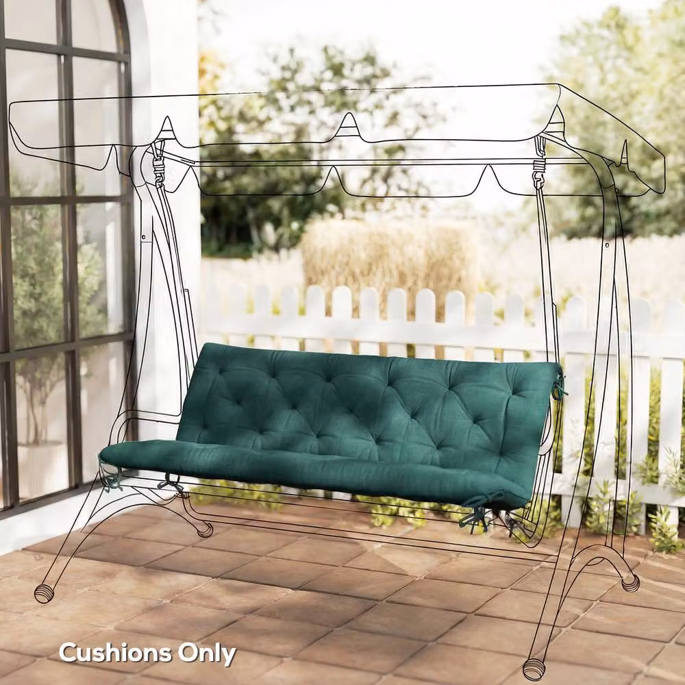 Outsunny 2 Seater Green Garden Bench Cushion with Water Repellent Polyester Ties – 2