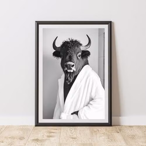 60 Second Makeover Bison Bathrobe Animal Print Paper Poster, W: 29.7 cm, H: 42.0 cm