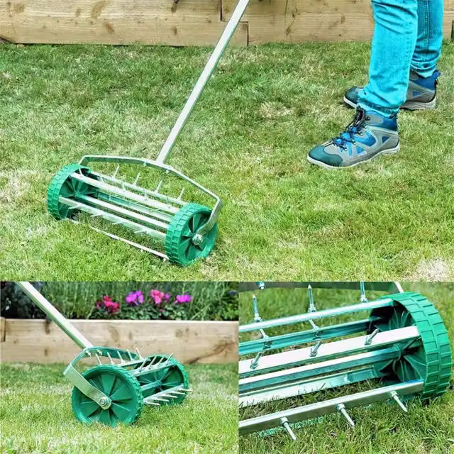 Nordara Green Gardening Lawn Aerator Grass Roller with 3-Level Adjustable Handle – 1