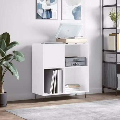 vidaXL Record Cabinet in High Gloss White, W/D/H: 84.5 x 38.0 x 89.0 cm – 2