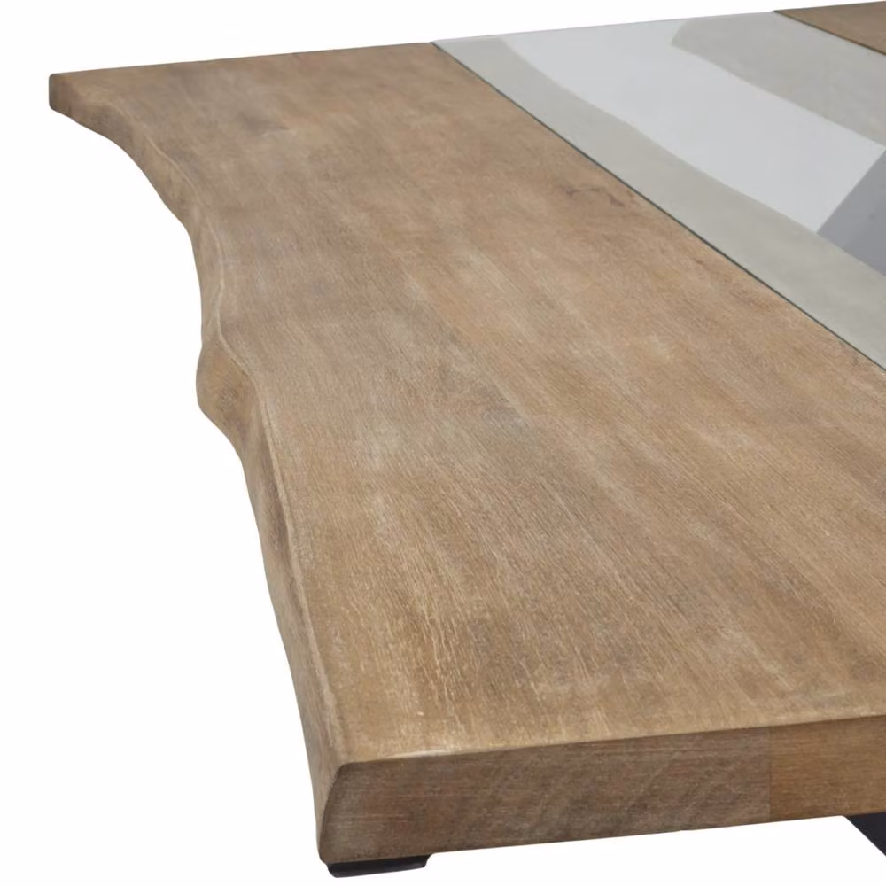 Wyld Haus Vouvant Live Edge Acacia Dining Table with Glass Inlay and Black X Frame in Natural – 5