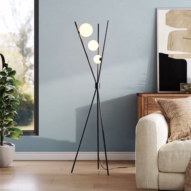 Lifeideas Modern Metal Three-Legged Floor Lamp with Moon Shape Shade in Black