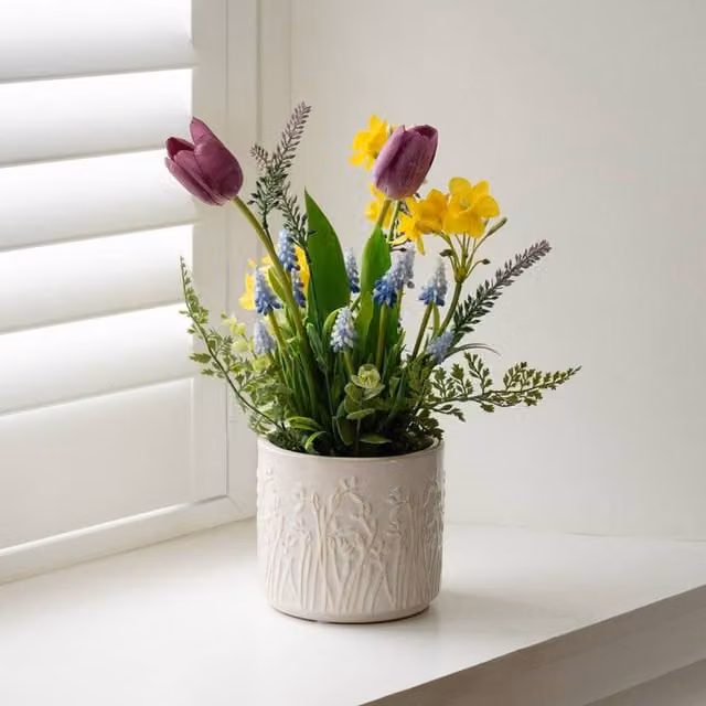 Scottish Everlastings Ltd Multicolour Mixed Spring Floral Ceramic Tabletop Planter