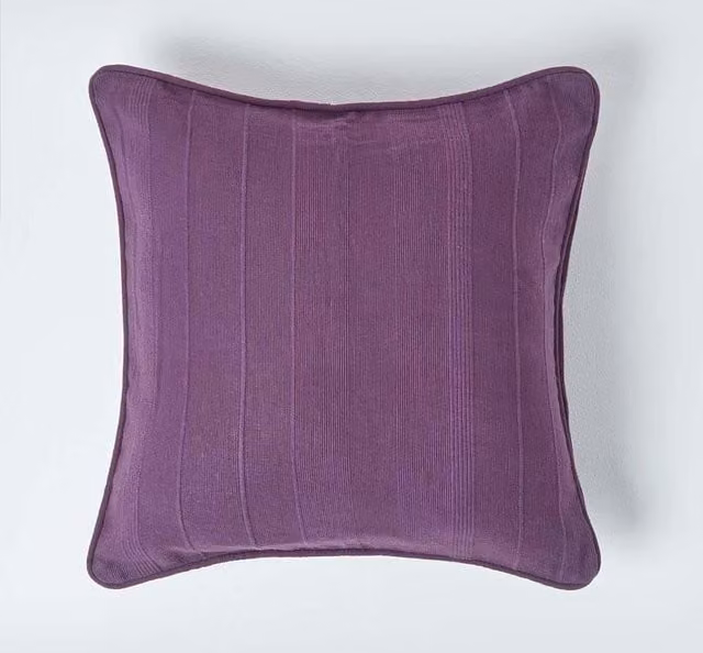 Homescapes Rajput Ribbed Cotton Cushion Cover, Purple, W/D/H: 60 x 60 x 1 cm – 1