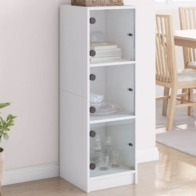 Berkfield Home Modern Highboard with Glass Doors in White, W/D/H: 35 x 37 x 109 cm – 1