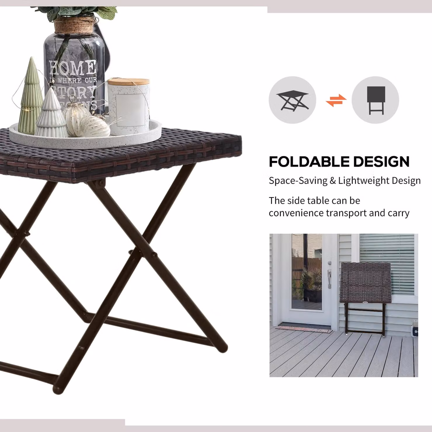OUTSUNNY Brown Folding Square Rattan Coffee Table with Steel Frame – 4