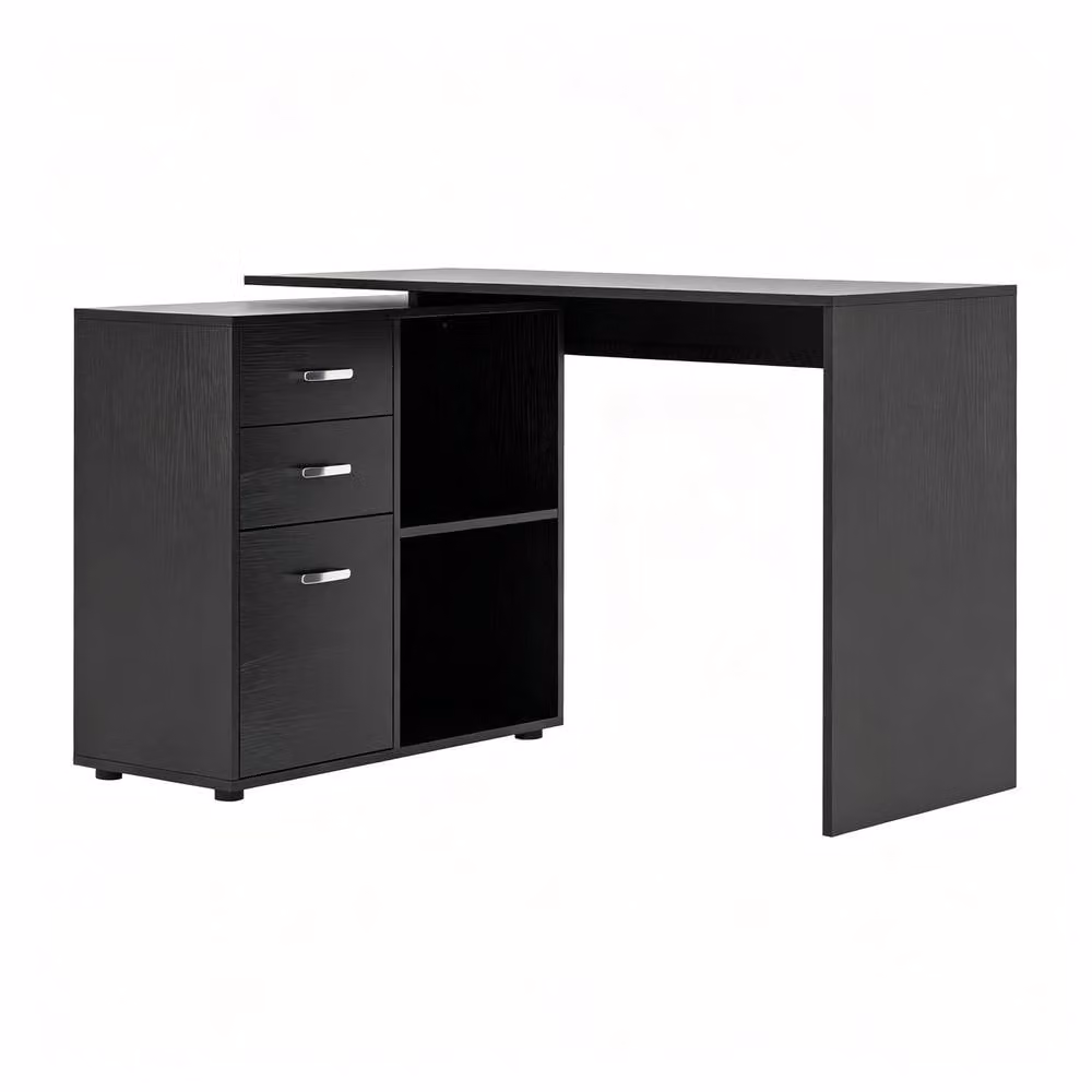 STILVORA L-Shaped Corner Desk with Drawers, Cabinet and Shelves in Black Matt MDF – 5