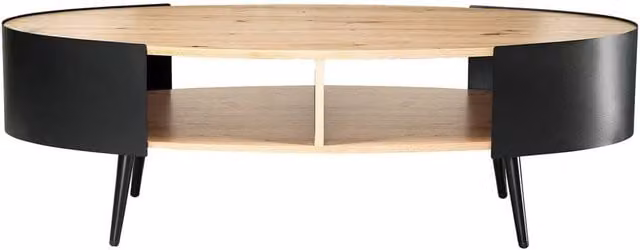 CALICOSY EKLO Oval Coffee Table in Light Brown with Black Metal Sides, W/D/H: 120 x 60 x 39 cm – 1