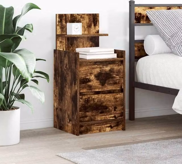 Berkfield Home Bedside Cabinet with 2 Drawers in Smoked Oak Brown, W/D/H: 38 x 34 x 80 cm