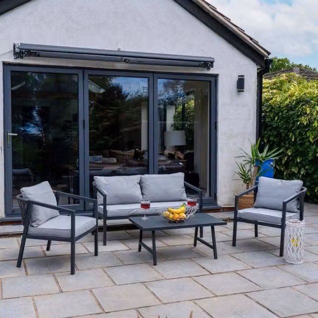 Jack Stonehouse Modern Grey Wicker Rope and Metal Garden Sofa Set with Cushions