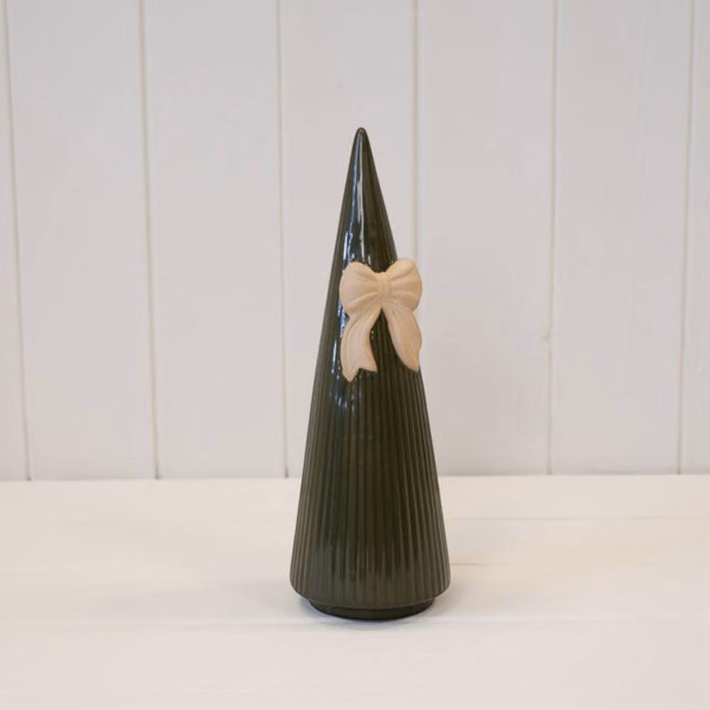Four Candle Striped Ceramic Christmas Tree Tabletop Decoration in Green – 2