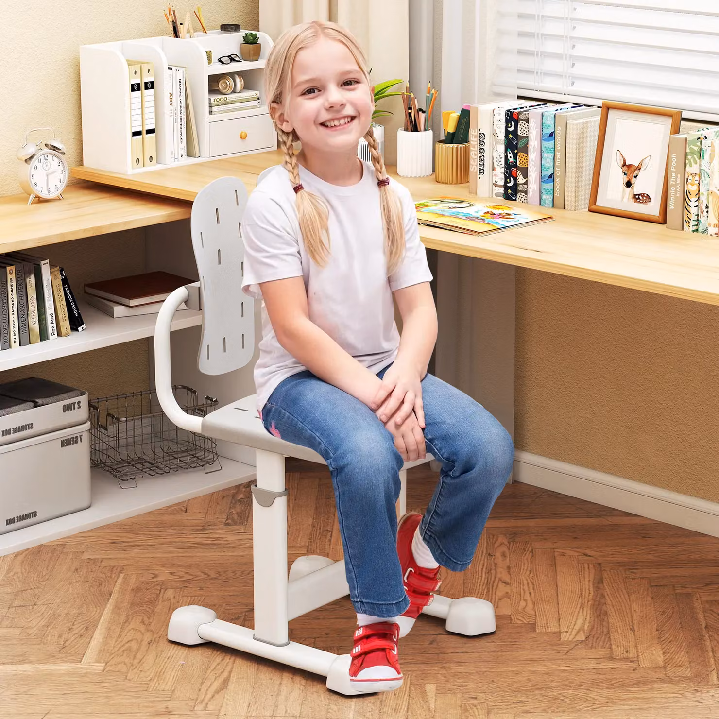 Costway Height-adjustable Kids Study Desk Chair in Grey – 3