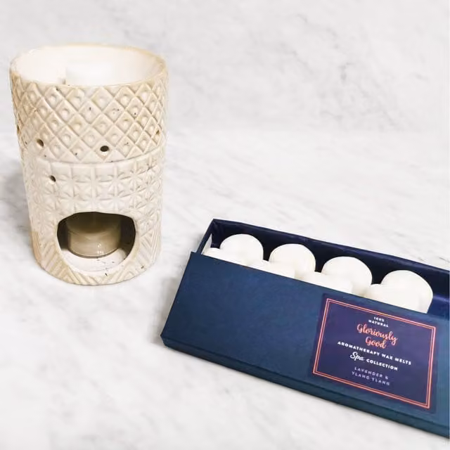Gloriously Good White Ceramic Geometric Tabletop Oil and Wax Melt Burner with Tealight Holder