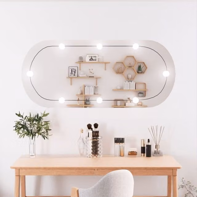 Berkfield Home Oval Glass Wall Mirror with LED Lights, Silver, W: 45 cm, H: 100 cm