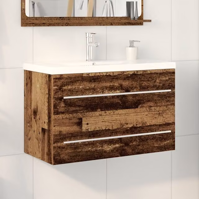 Berkfield Home Bathroom Sink Cabinet with Built-in Basin in Brown Old Wood Engineered Wood – 1