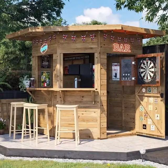Dunster House Hangover Garden Bar III Outdoor Wood Bar in Brown, W/D/H: 240 x 240 x 240 cm
