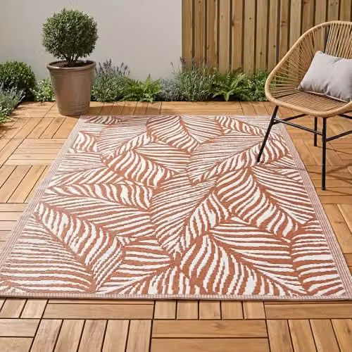 Jack Stonehouse Classic Pattern Outdoor Floor Rug in Rust Leaf, Woven Polypropylene Non-Slip Garden Mat, W/D: 120 x 120 cm – 1