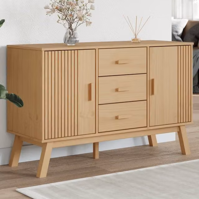 Berkfield Home Olden Sideboard in Brown Solid Wood Pine, W/D/H: 114 x 43 x 73.5 cm – 1
