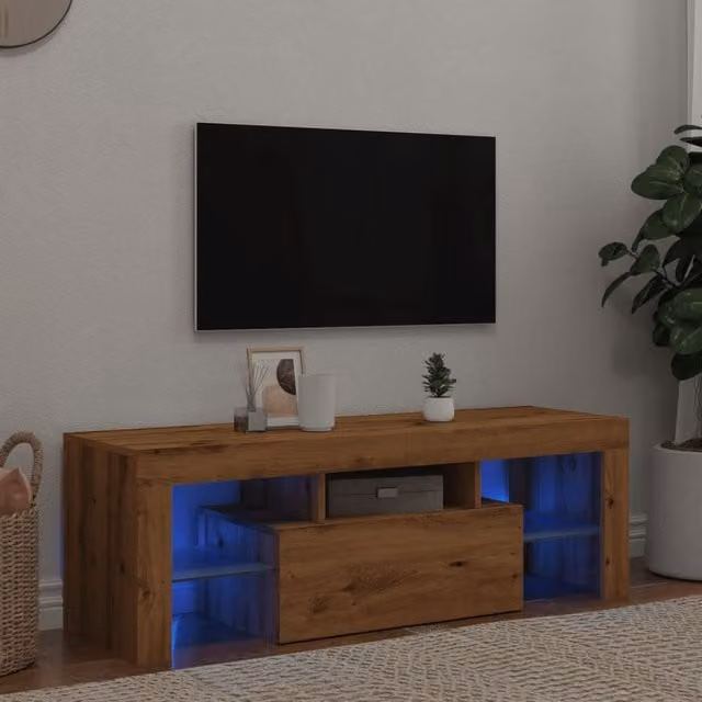 Berkfield Home Artisan Oak TV Cabinet with LED Lights in Brown, W/D/H: 120 x 40 x 36.5 cm – 1