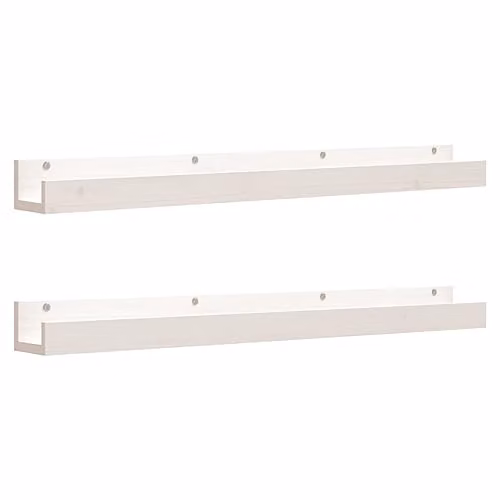 vidaXL Set of 2 White Lacquered Solid Pine Wall Shelves, W/D/H: 110 x 12 x 9 cm