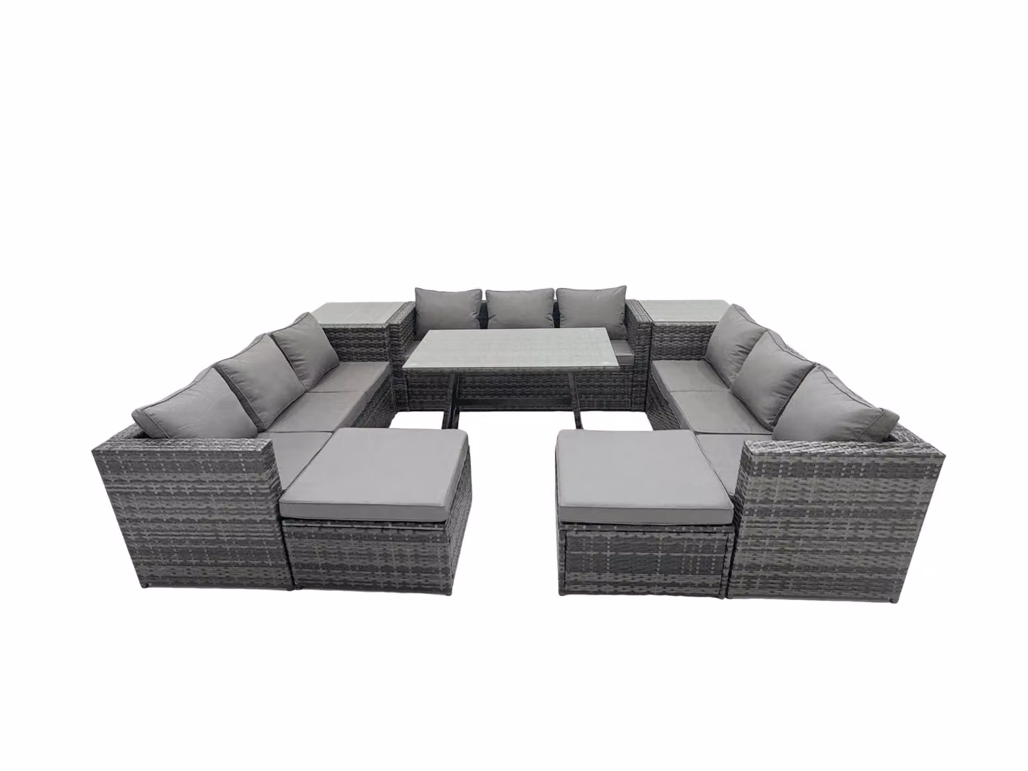 Fimous 11 Seater Dark Grey PE Rattan Outdoor Lounge and Dining Set with Dining Table and Side Table – 2