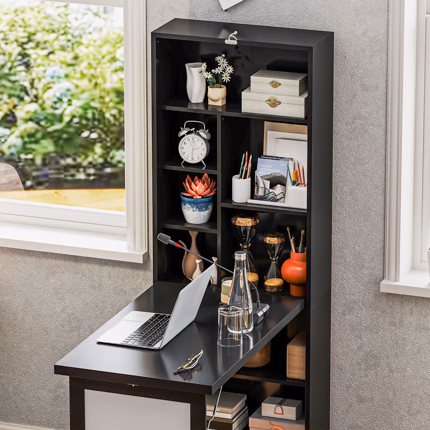 HOMCOM Three-Part Modern Computer Desk with Storage and Chalkboard in Black – 9