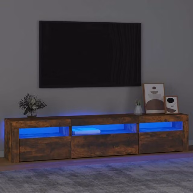 Berkfield Home Modern TV Cabinet with Integrated LED Lights in Smoked Oak Brown, W/D/H: 195 x 40 x 40 cm