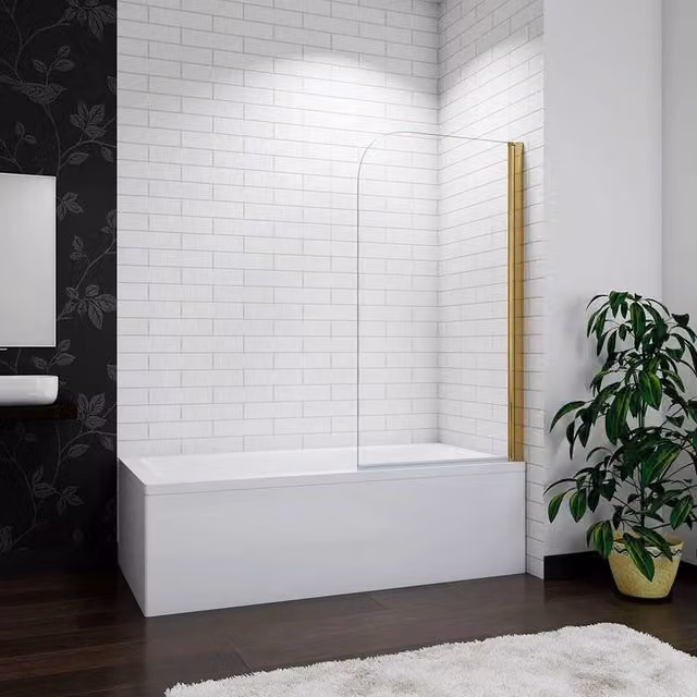 NESTLUNE Aica Frameless Pivot Bath Screen in Clear with Brushed Gold Frame, W: 80 cm, H: 140 cm