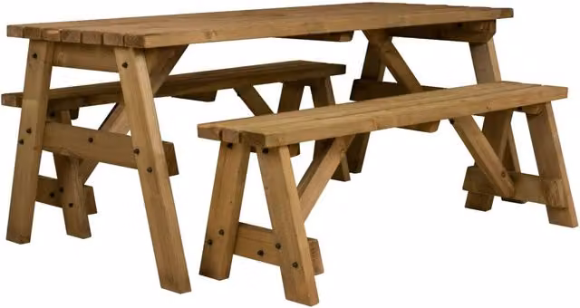 Arbor Garden Solutions Rustic Brown Treated Hardwood Rectangular Picnic Table and Benches Set