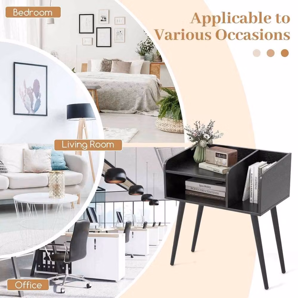 NESTLUNE 2-Tier Mid-Century Metal Bedside Table in Black – 3