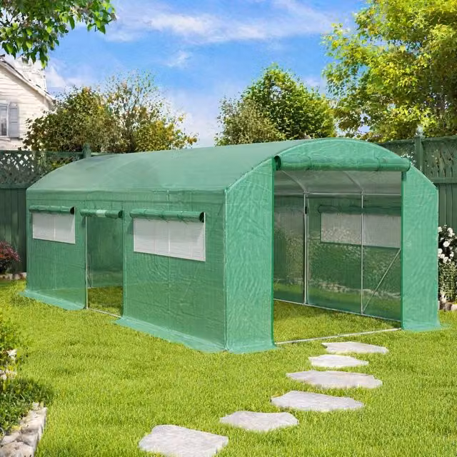 STILVORA Walk-In Polytunnel Greenhouse with 3 Doors and Windows in Green – 1