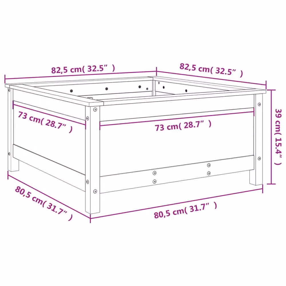 Berkfield Home Beautiful Garden Planter Tub in Brown Solid Wood, W/D/H: 82.5 x 82.5 x 39 cm – 5