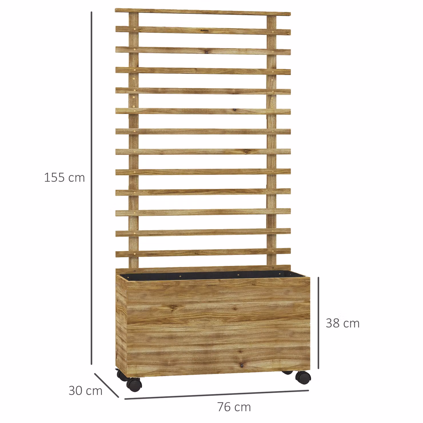 Outsunny Wooden Trellis Planter Box with Wheels in Brown, W/D/H: 76 x 30 x 155 cm – 3