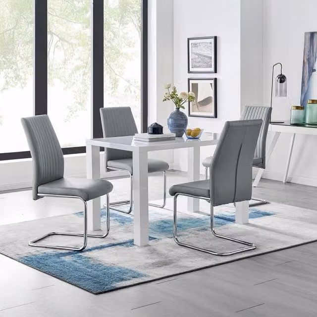 FurnitureboxUK Pivero Rectangular Dining Table and 4 Lorenzo Chairs Set in Grey and White