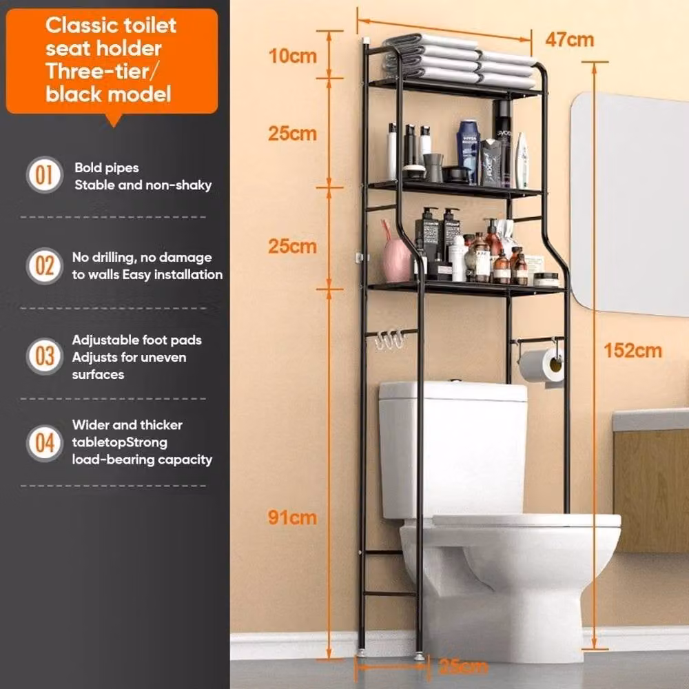 KORVIXA Black 3 Tier Over Toilet Storage Rack with Adjustable Shelves – 2