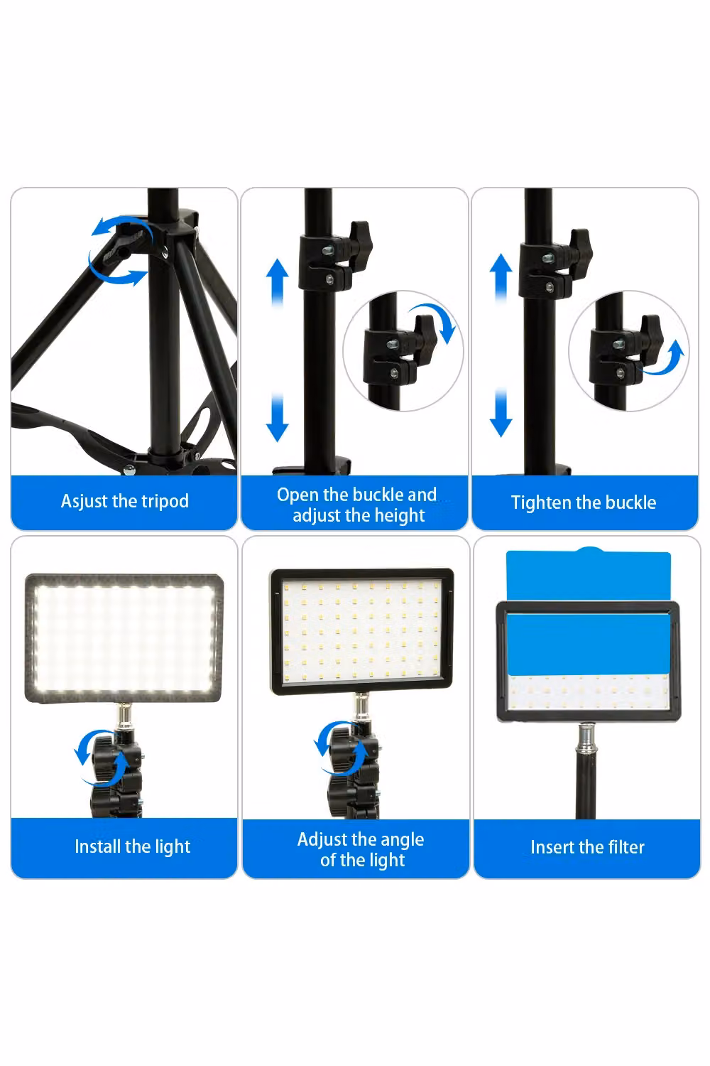Living and Home Set of 2 Dimmable LED Video Lights with Adjustable Tripods in Black – 3